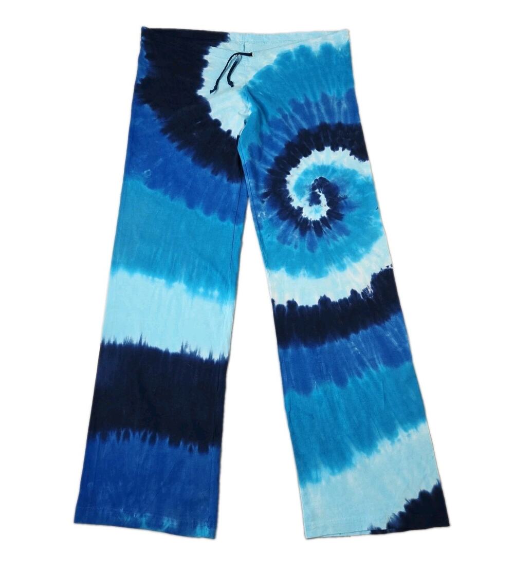 VTG American Apparel Tie Dye Yoga Pants Drawstring Blue Spiral Low Rise Cotton L